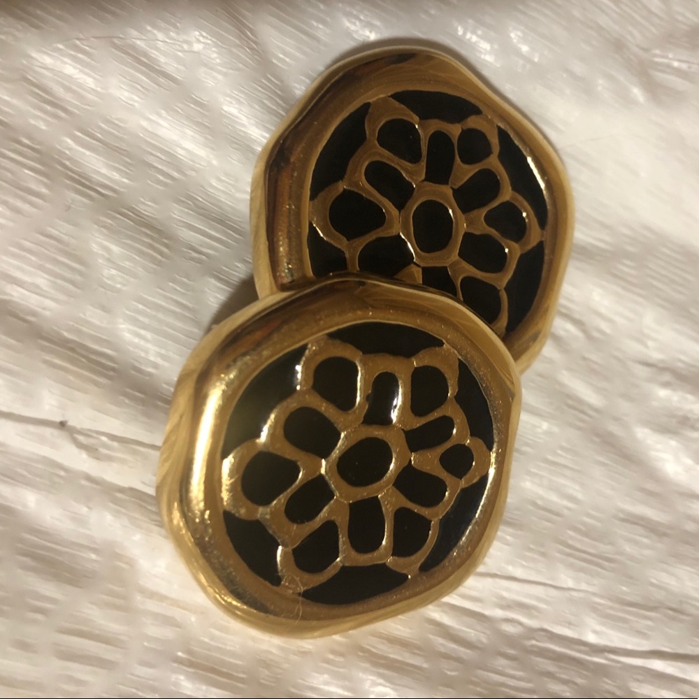 VINTAGE GIVENCHY GOLD and BLACK CLIP EARRINGS